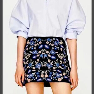 Zara Trafaluc Collection Womens Floral Embroidery Mini Skirt Crisscross Blue L